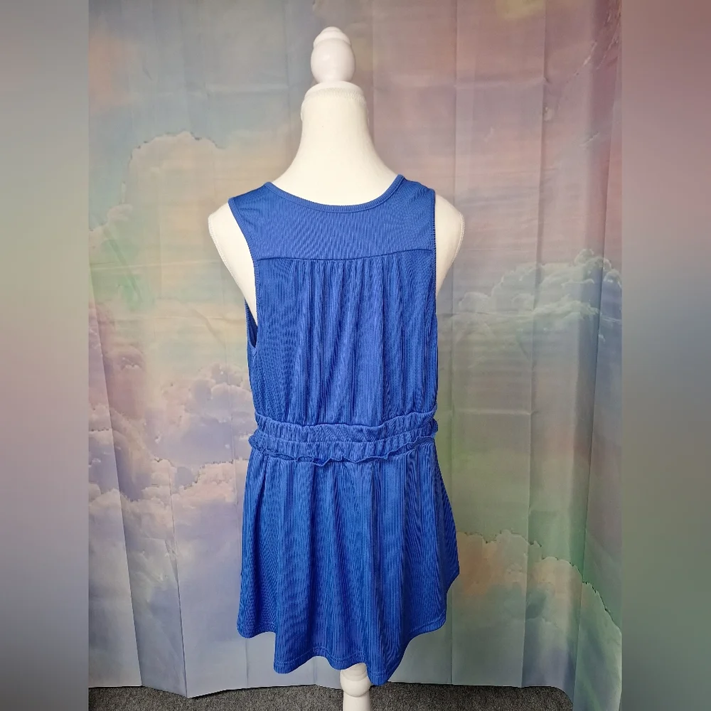SHEIN Blue Tie Front V Neck Ribbed Peplum Tank Top - Picture 3 of 4
